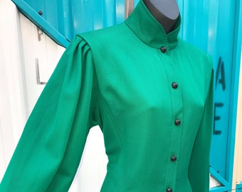 Designer  1980s "Ungaro” “Solo Donna Paris" Emerald Green Wool Gabardine L/S Dress Sz M