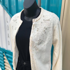 1960s Beaded Cream Cashmere Cardigan