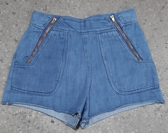 Vintage 1970s Double Zip Denim Cut-off Short Shorts