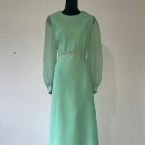 - 1960s/1970s Maxi Green Gown L/S Gorgeous Mint W:31 Dress Etsy Chiffon