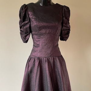 1980s Iridescent Black/Fuchsia Faille Party Dress - Size S