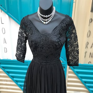 1950s Black Lace, Chiffon & Taffeta Cocktail Dress - 24" Vita