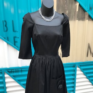 1940s "Youth Fair Juniors" Black Faille Cocktail Dress - 25" Waist