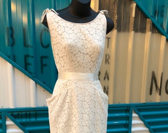 1940s Ivory Lace Wiggle Dress - Größe XS/S B: 25"/26"