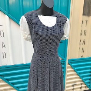 Vintage Navy Blue & White Polka Dot Rockabilly Dress - Size L
