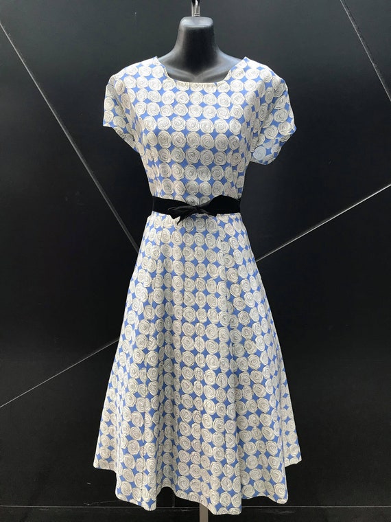 1950s "Ann Kauffman" Rose Print Rayon Dress