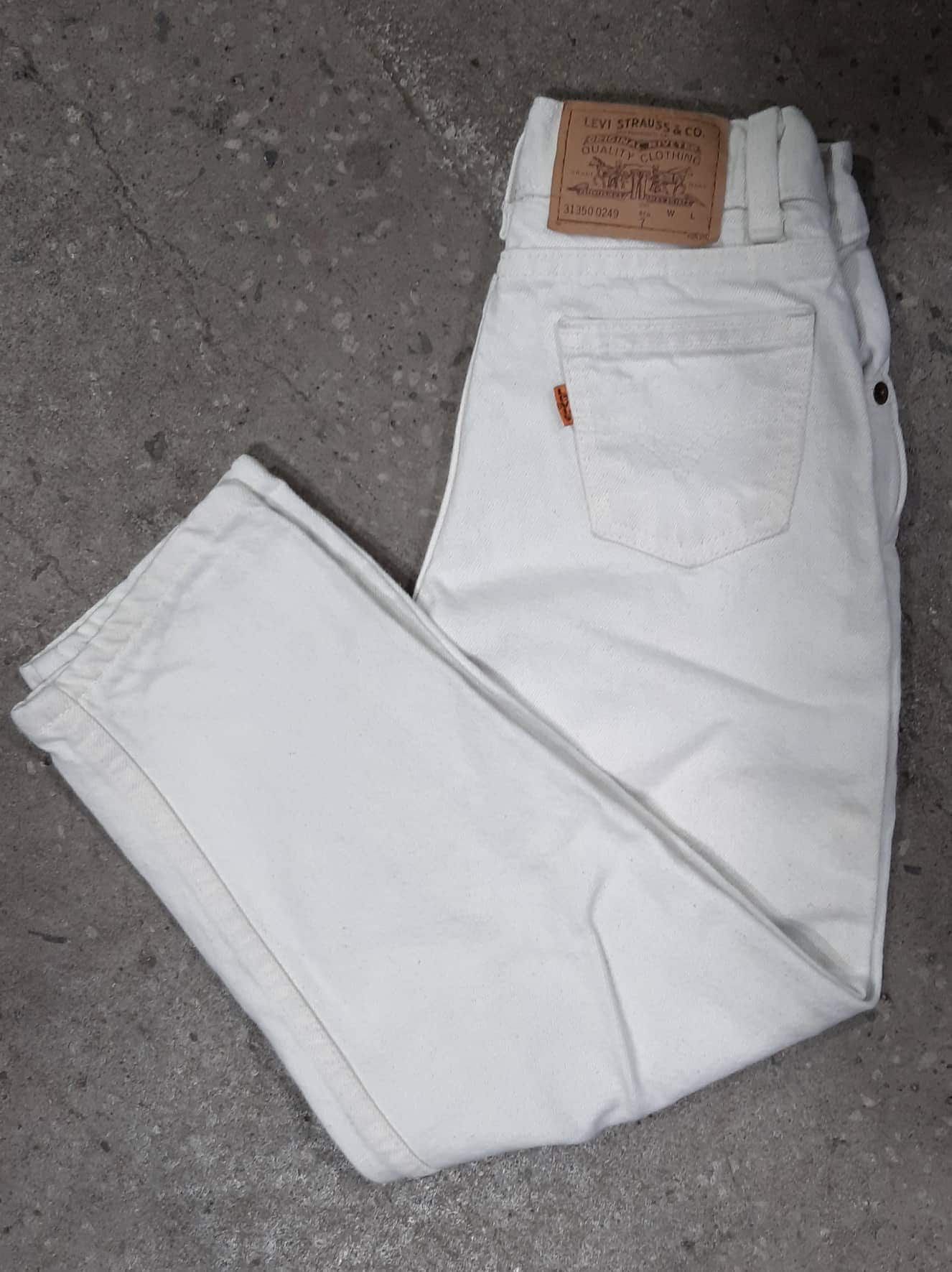 Kid's Vintage Orange Tab Levis White Denim Baggy Tapered Jeans Sz. 7 Made  in U.S.A - Etsy