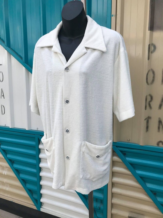 1970s White Terrycloth Shirt with Nautical Themed