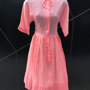 1940s S/S Sheer Button Front Full Skirt Dress Coral Pink. W 27 image 3