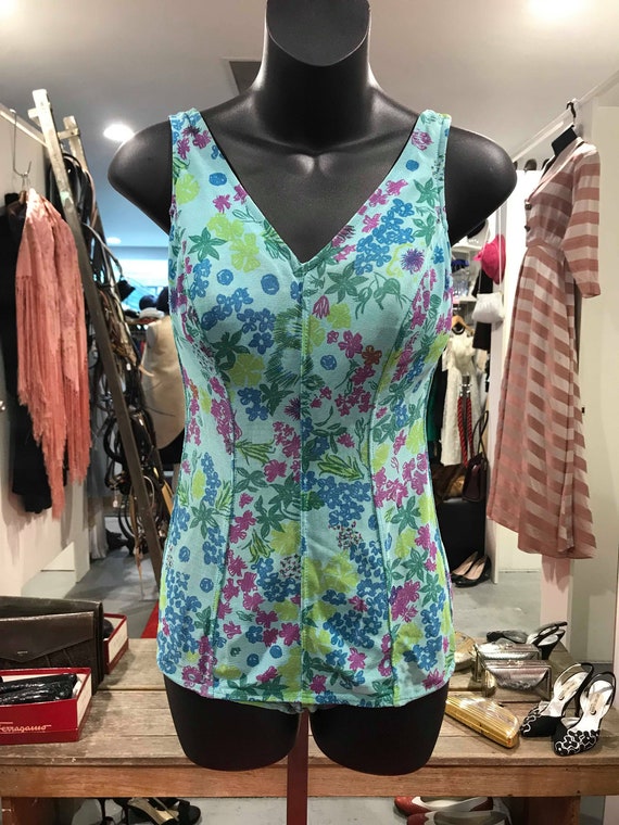 1960s Swimsuit "Jantzen Made In USA" Blue Floral