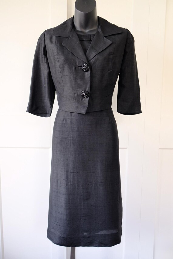 black plus size midi dress Black Dress with Embroidered Sheer Jacket – SHE Brand main image 1