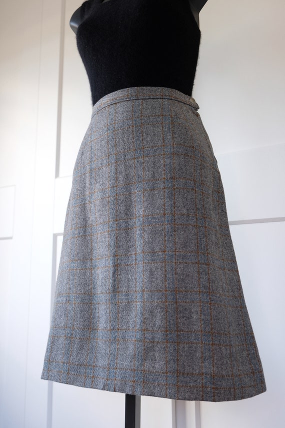 Vintage Grey  Watch Plaid Wool A-Line Skirt - W:2… - image 2