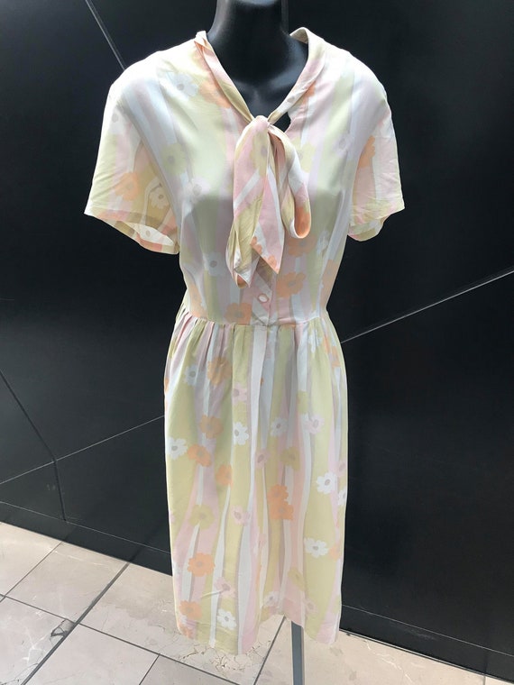 1960s Pastel Floral Print Day Dress