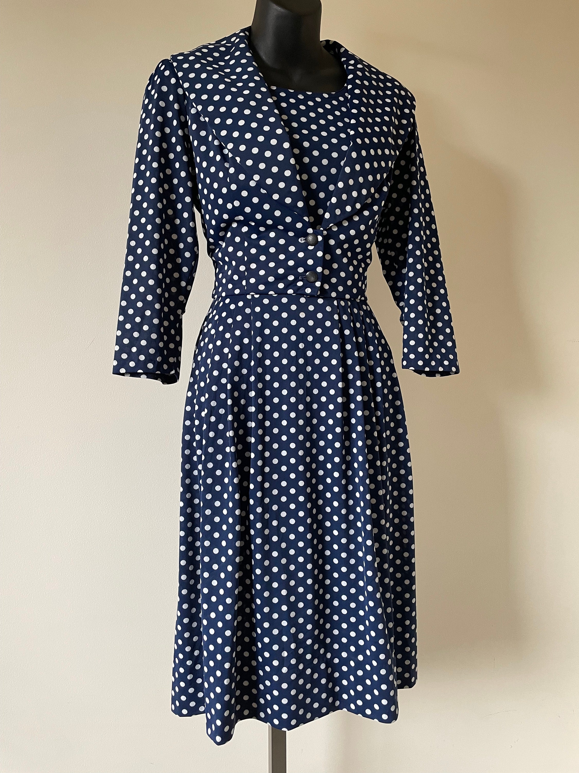 1950s Navy Blue Polka Dot Dress & Cropped Jacket 2-pce Set - Etsy 1950s Navy Blue Polka Dot Dress & Cropped Jacket 2-pce Set - Etsy