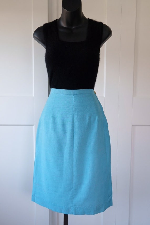 Vintage 1940s/1950s Sky Blue Cotton Pencil Skirt -