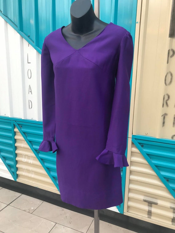 1960s Long Sleeve Mod Mini Dress - Purple - Size M - image 1