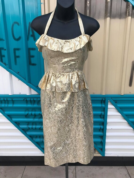 1950s Gold Lamé Halterneck Wiggle Dress