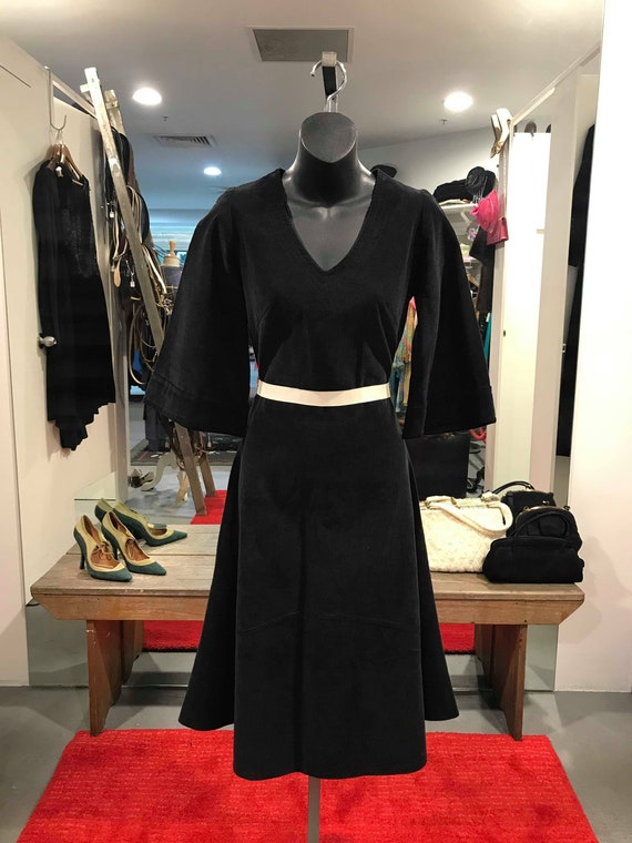 1940s Black Corduroy Dress