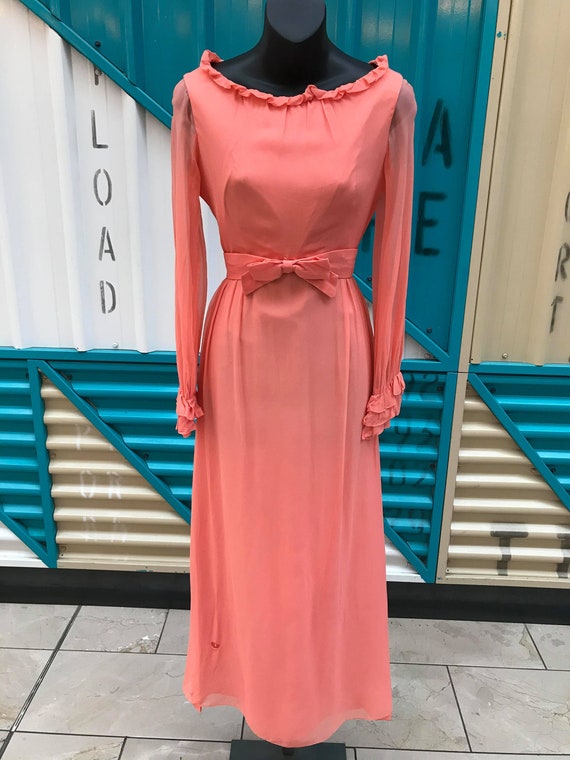 1960s Coral Chiffon Gown - 27" Waist - Etsy UK 1960s Coral Chiffon Gown - 27" Waist - Etsy UK
