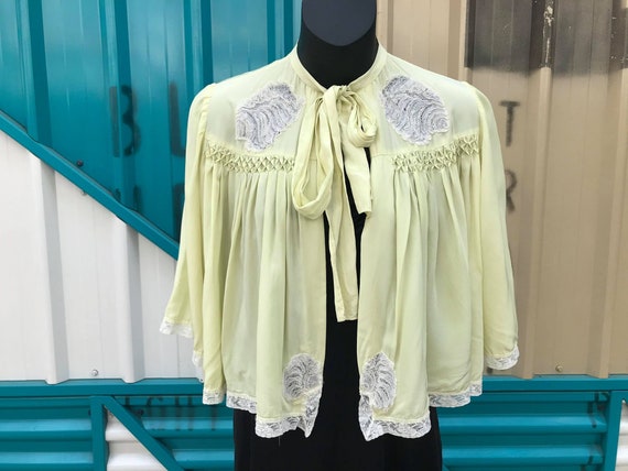 Beautiful 1940s Chartreuse Rayon Bed Jacket with L