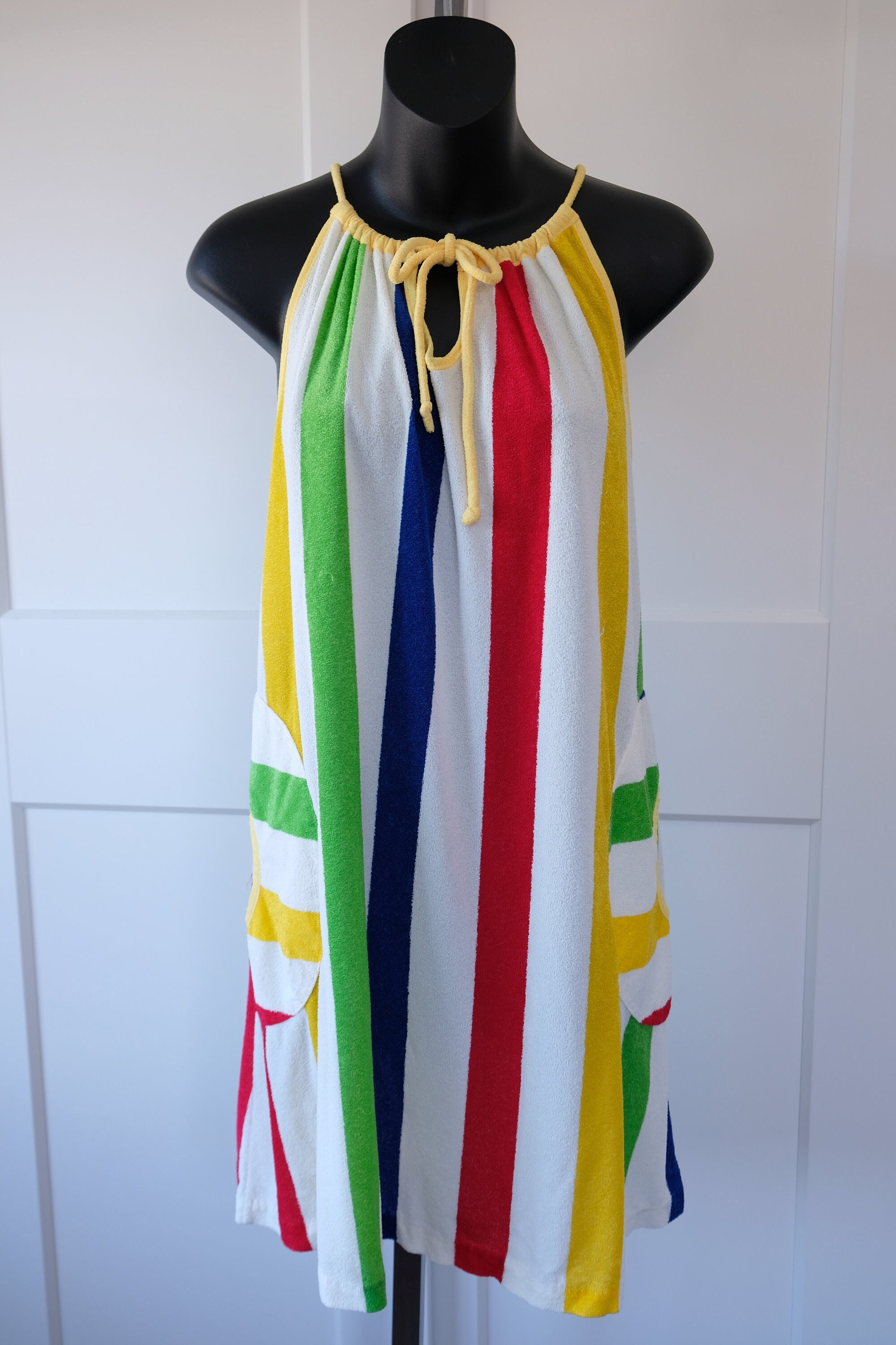 1970s Terry Towelling Shift Mini Dress - Size S