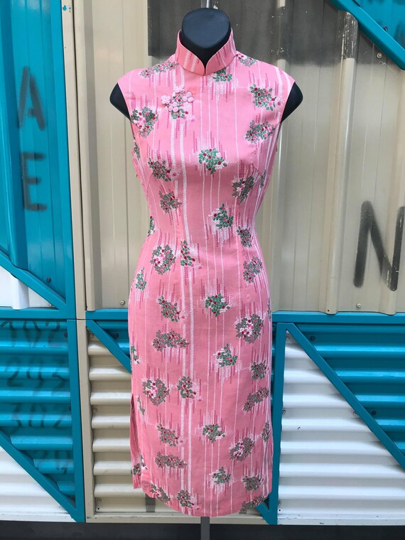 Vintage Pink Floral Cotton Cheongsam