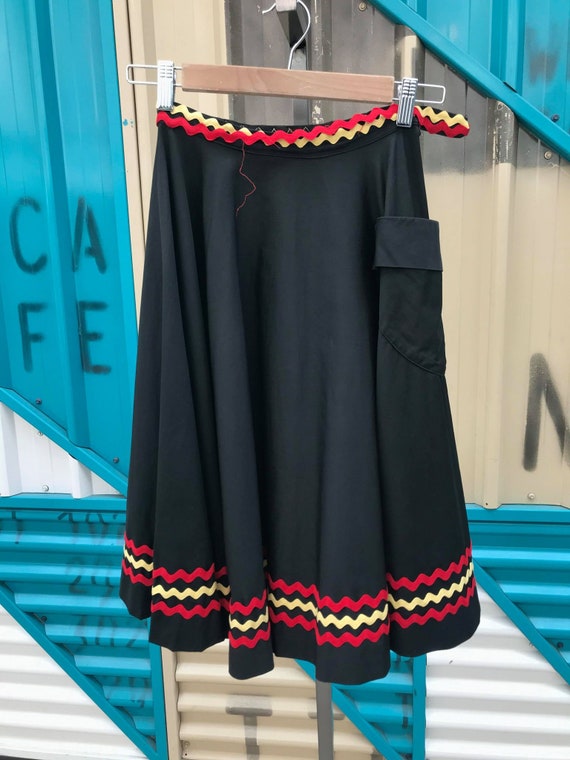 1940s Black Circle Skirt with Ric Rac Trim