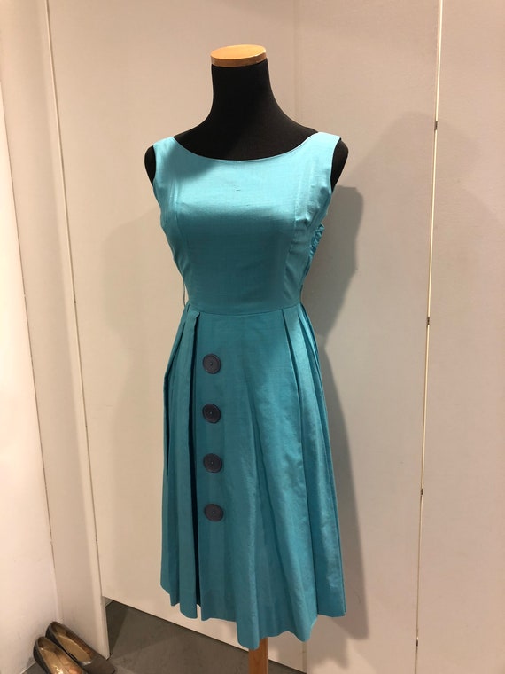 1950s blue silk pleated frock