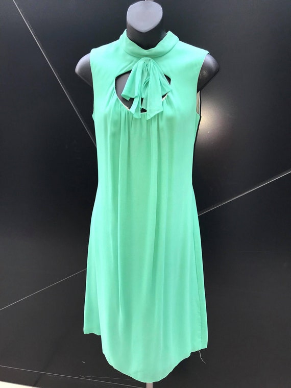 1960s Mint Green Chiffon Shift Dress