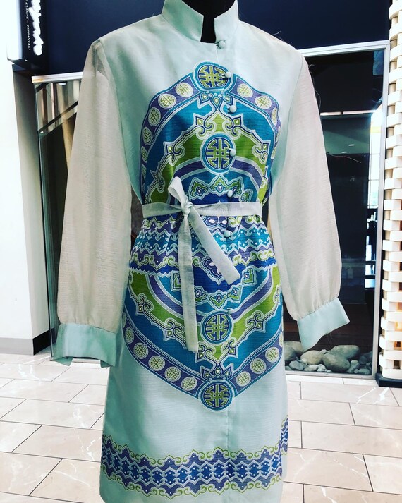 1960s 'Alfred Shaheen' Chiffon Print Shift Dress