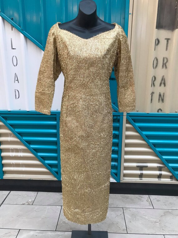 50s 60s Gold Lame Gown