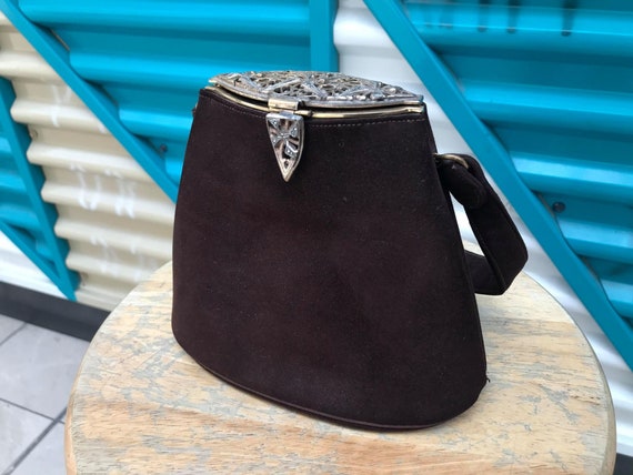Vintage "By Stefen" Art Deco Chocolate Brown Suede