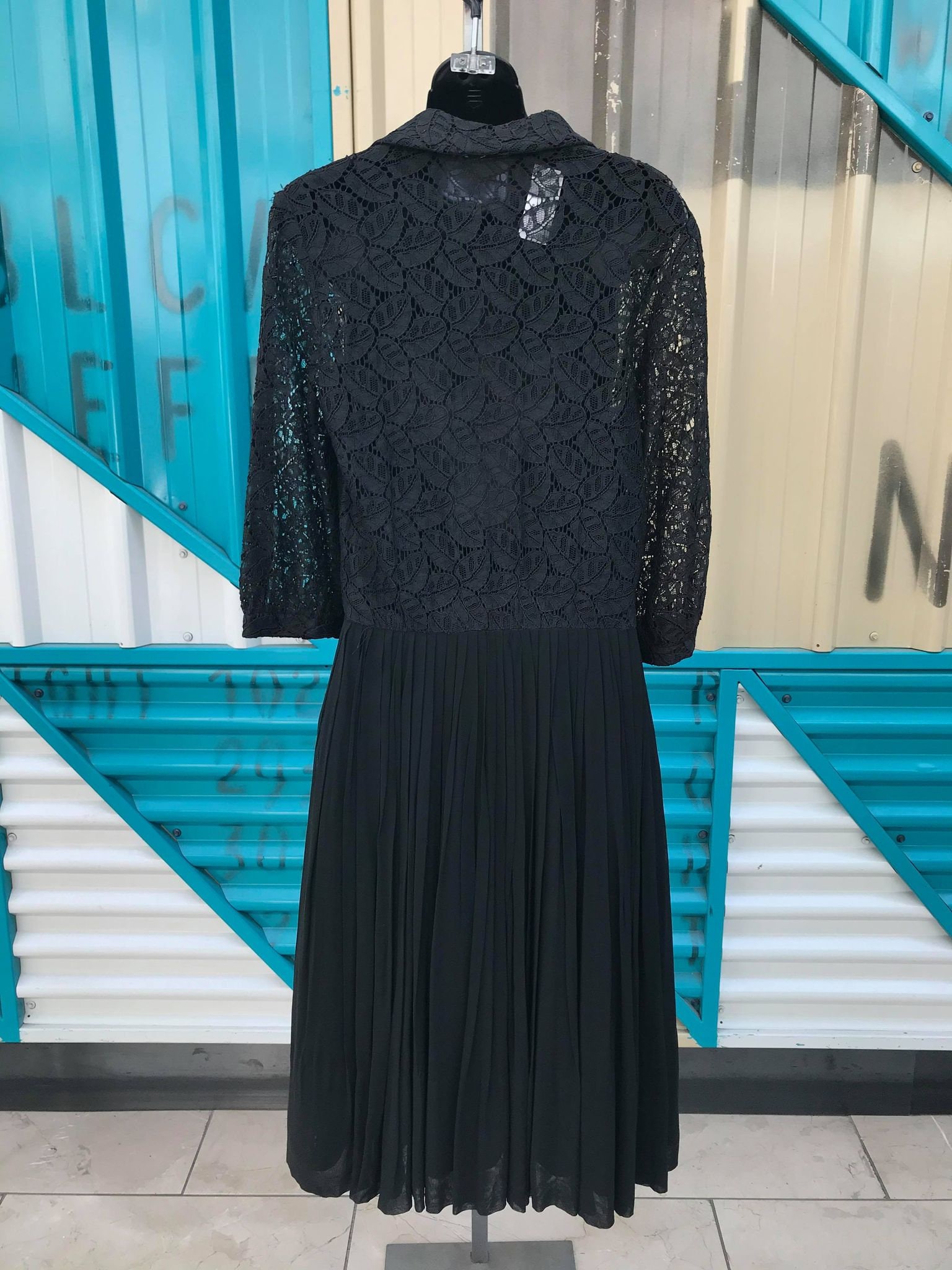 1940s Black Lace Bodice Dress: Accordion Pleat Chiffon Skirt, W 30" - Etsy  Israel