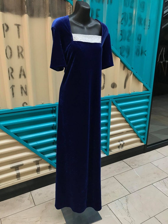 1990s  Blue Velvet S/S Maxi Dress Size XL - XXL - image 3