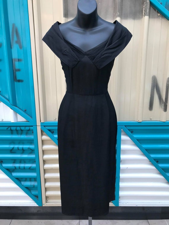 Beautiful 1950s Black Silk Cocktail Dress