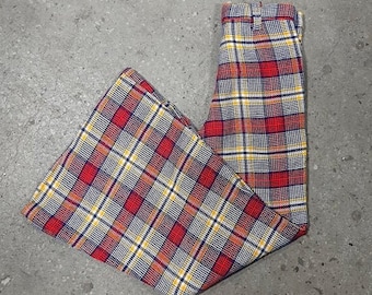 Vintage 70s Plaid Bell Bottom Pants - JC Penney Kids Size 10