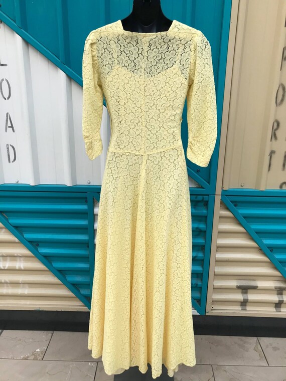 1930s 3/4 Sleeve Soft Yellow Cotton Lace Gown With Matching Slip Dress - Size XS/S - Etsy 1930s 3/4 Sleeve Soft Yellow Cotton Lace Gown With Matching Slip Dress - Size XS/S - Etsy