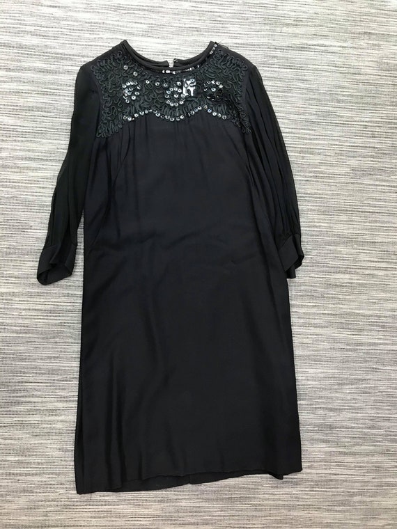 1960s Black Shift Dress with Beaded Neckline and … - image 3