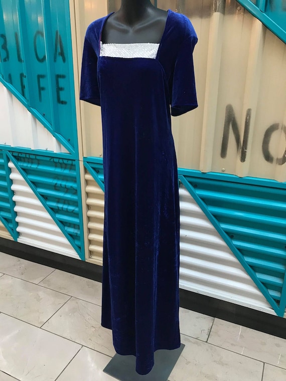 1990s  Blue Velvet S/S Maxi Dress Size XL - XXL - image 1