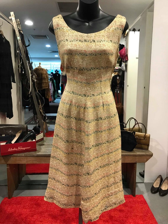 1940/50s Gold Brocade Fit and Flare Dress