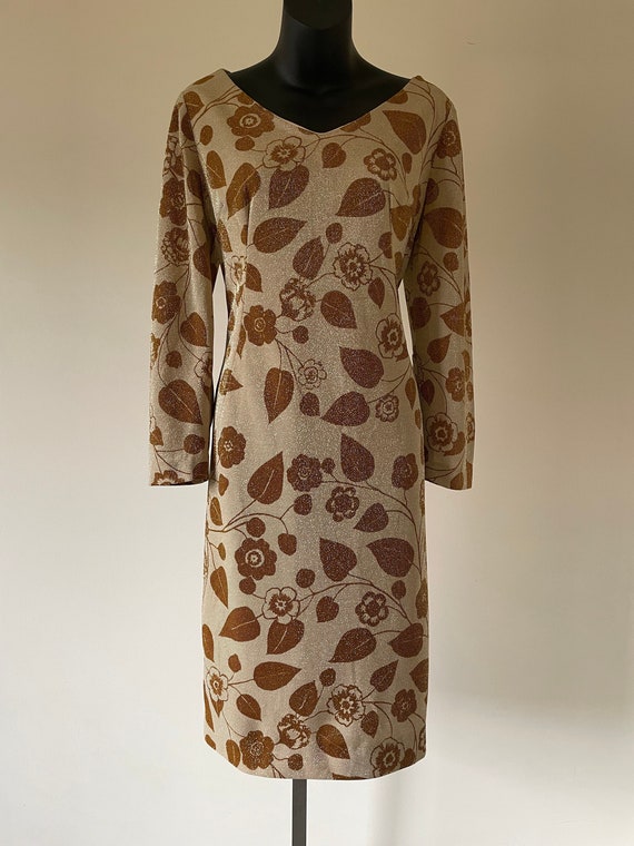 Van Roth Frock 1960s 'Van Roth' Metallic Gold Sheath Dress - B: 38