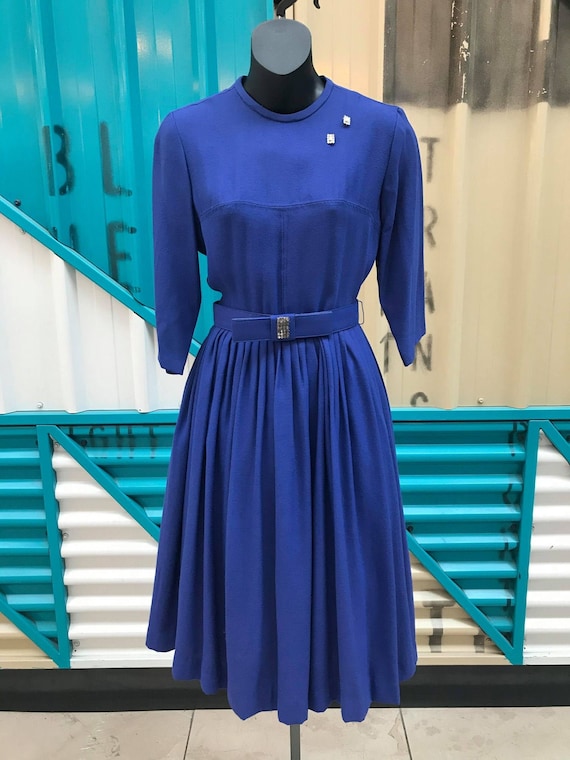 1950s Cobalt Blue Wool Dress