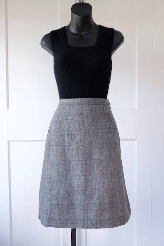 Vintage Grey  Watch Plaid Wool A-Line Skirt - W:2… - image 1