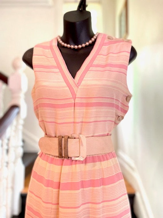 1970s 'Bill Blass' S'less VNeck Dusty Pink /Cream… - image 4