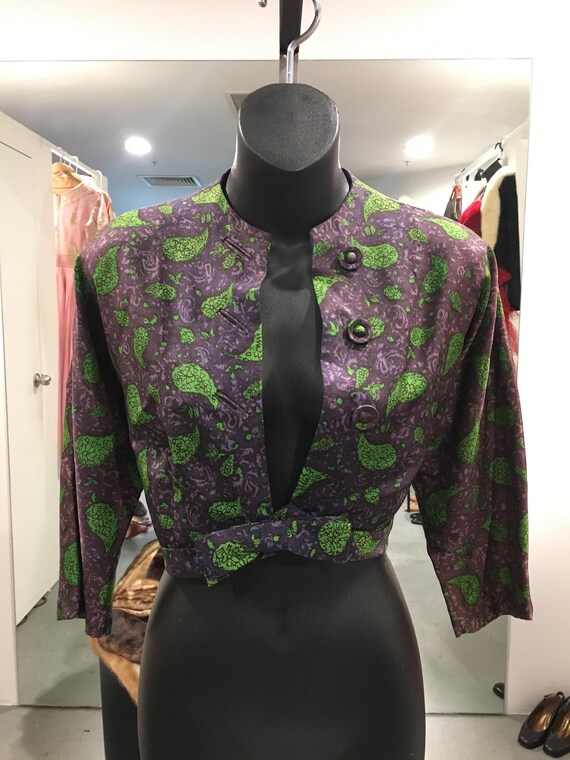 Stunning 1960s Purple and Green Paisley Print Bole