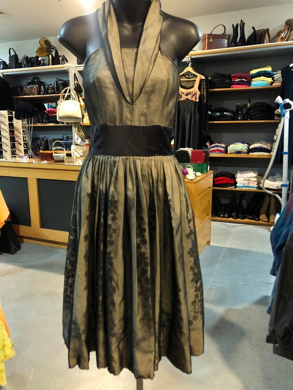 1950s sheer floral organza halter dress unique OOA