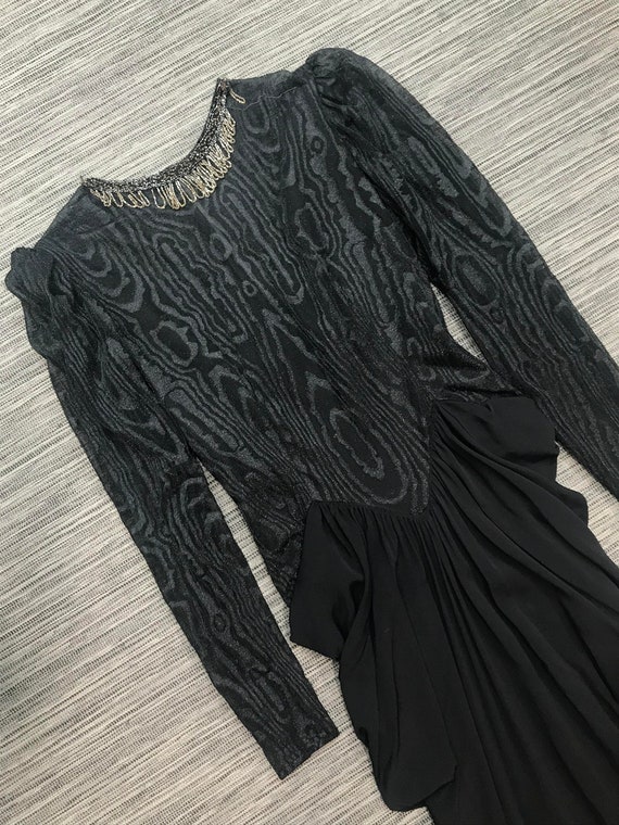 Original 1930s Black Crepe Dress w/ Net Bodice - image 1