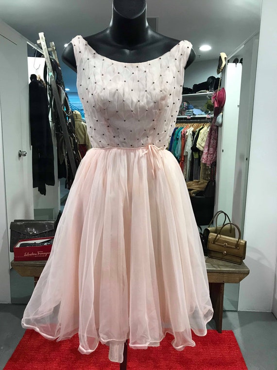 1950s Pale Pink Chiffon Dress - Full Skirt