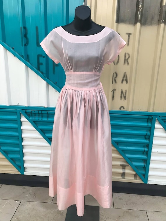 40s 50s Baby Pink Sheer Organza Dress