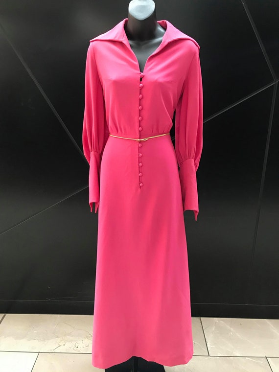 1970s "Magdeleine Poncet" Fuschia Hostess Dress
